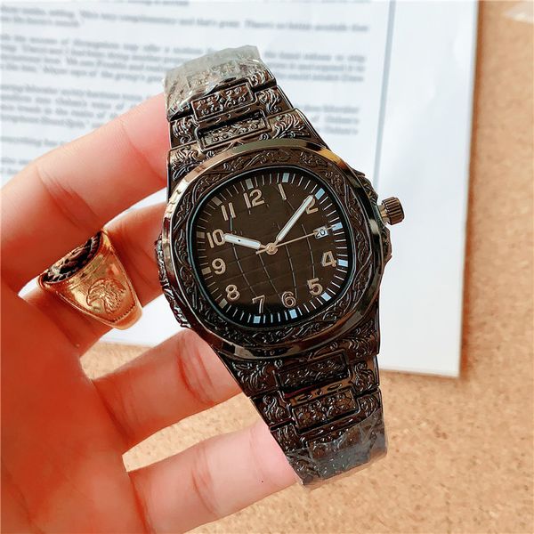 

men quartz watch vintage fashion pattern automatic date 40mm oval royal stainless steel flash men watches, Slivery;brown