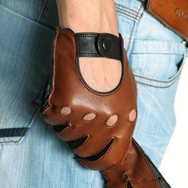

genuine leather men gloves fashion casual breathable sheepskin glove five fingers male driving leather gloves unlined m023w 201021, Blue;gray