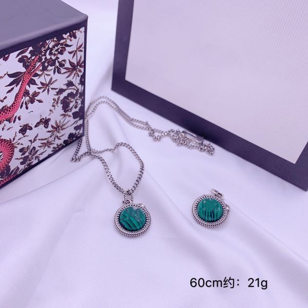 

new sterling silver necklace fashion chain necklace serpentine malachite pendant necklace simple and elegant fashion wild
