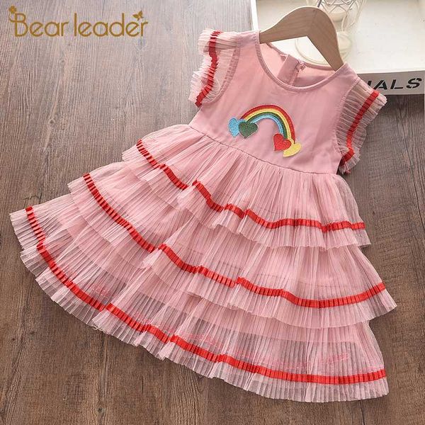 

bear leader girls party dress 2020 new summer kids cartoon rainbow dresses layered mesh outfit elegant costumes baby vestidos, Red;yellow
