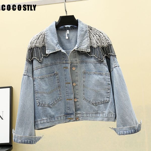 

new denim jacket women's jeans korean short jeans jackets diamonds loose blue casual girls outerwear casaco femme, Black;brown