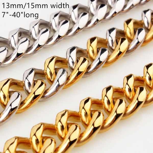 

polished men's necklace stainless steel 13/15mm silver color round cuban curb chain women's necklace or bracelet