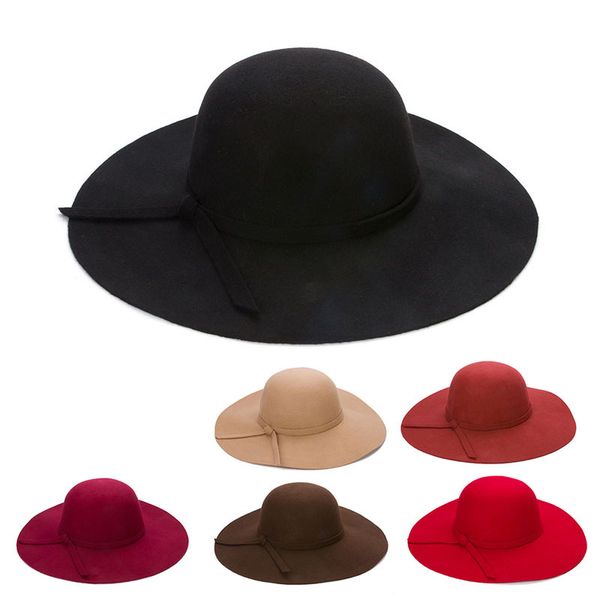 

autumn winter wide brim hats for women girls children vintage wool felt bowler fedoras solid floppy cloche parent-child cap hat