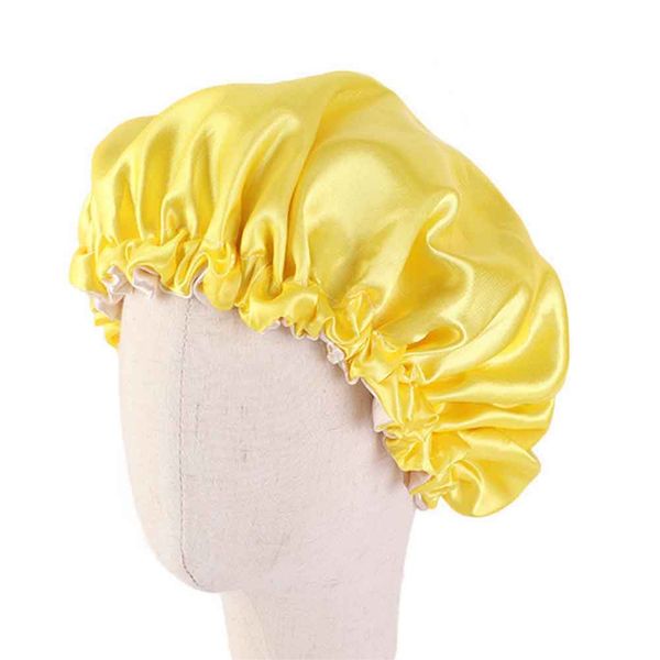 

double layer solid lovely satin nightcap soft kid sleeping hat adjustable shower