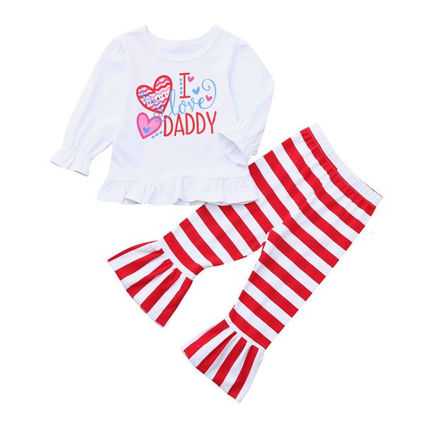 

clearance lovely baby girls 2pcs baby kids girl letter heart love dress striped pants set valentine outfits z0211, White