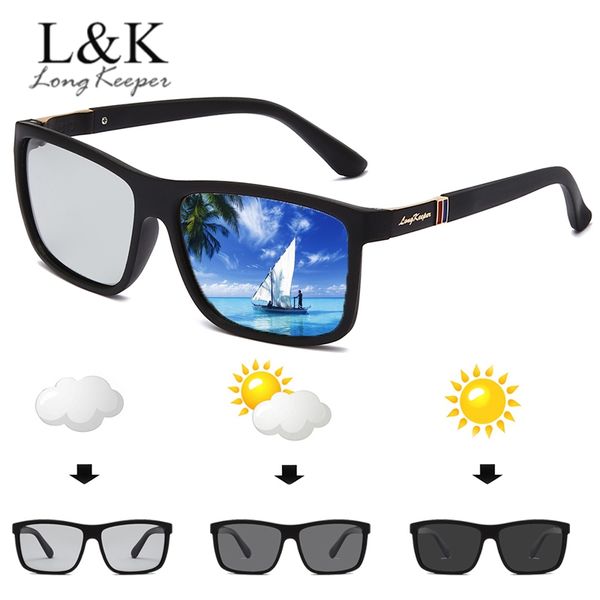 

brand men's pchromic polarized sunglasses male chameleon discoloration anti-glare driving sun glasses with logo "longkeeper", White;black