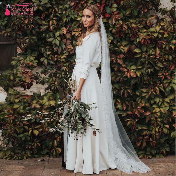 Semplici bellissimi abiti da sposa toscani intensamente romantici country maxi abiti da sposa scollo a V spacco Robe de soiree ZW180