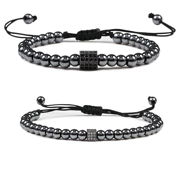 

hematite gold silver color beads bracelet charm handmade weave adjustable men bracelets accessories women fashion jewelry gift, Black