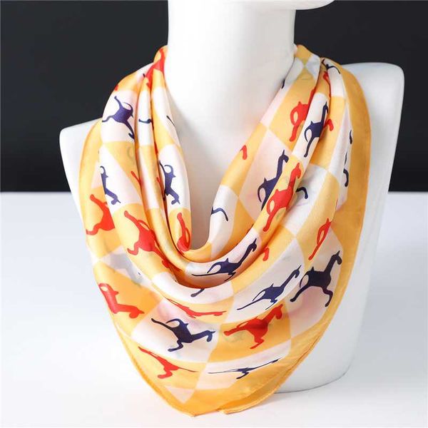 

2020 spring new fashion plaid scarves cartoon animal pattern silk scarf women brand designer shawls lady neck scarfs bandana, Blue;gray