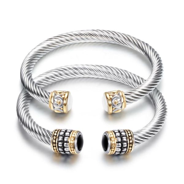 

stainless steel men twist rope vintage open bangle for men and women, Black