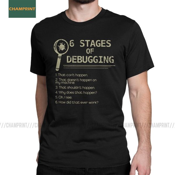 

6 stages of debugging programmer t shirts for men cotton t-shirts programming computer coding web coder tee short sleeve
