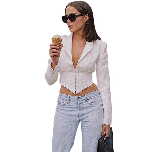 

women's t-shirt women fashion t-shirts long sleeve crop turn down collar ladies white bodycon