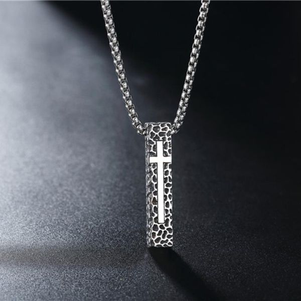 

stainless steel vintage cylinder cross pendant necklace jewelry cross charms necklaces gift for him, Silver
