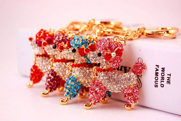 

fashion animal puppy rhinestone crystal metal cute dog keychain lovely cartoon keyring handbag car pendant gift, Silver