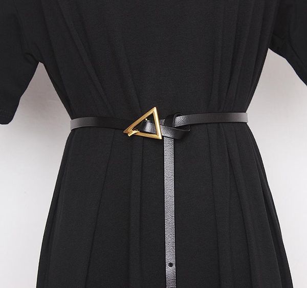 

new brand vintage fashion long belt personality waist wide genuine leather straps triangle waistband belt for women04, Black;brown