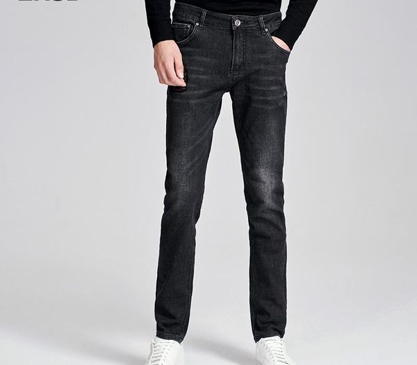 

lksd autumn winter new causal embroidery straight men jeans fashion high waist slim fit ankel-length men's jeans t17200076, Blue