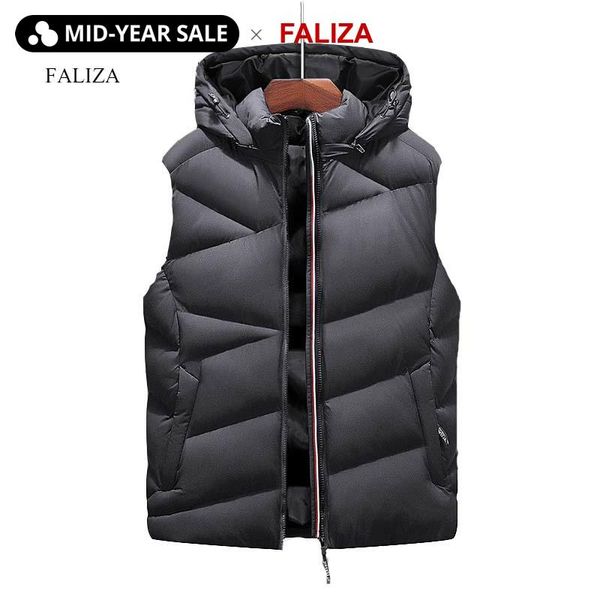

faliza new winter mens vest sleeveless jackets men's warm down vest homme casual thick waistcoat chalecos para hombre 8xl mj119, Black;white