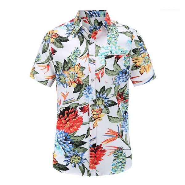 

and floral shirts fashion turn down collar mens shirts single breasted short sleeve contrast color man clothing mens leaf, White;black