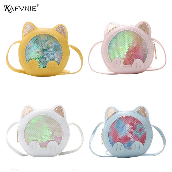 

new shiny mini kids handbag pu kids shoulder bag cute cat pink candy coin purse party birthday purse bag wholesale 2020