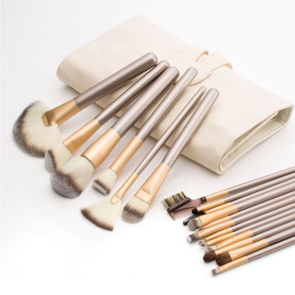 

makeup brushes brush set 18 high-end professional tools champagne wood handle