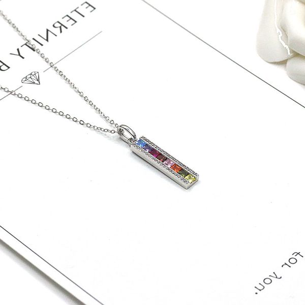 

women trendy pendant necklace colorful rhinestones rectangle shape zircon 925 sterling silver jewelry