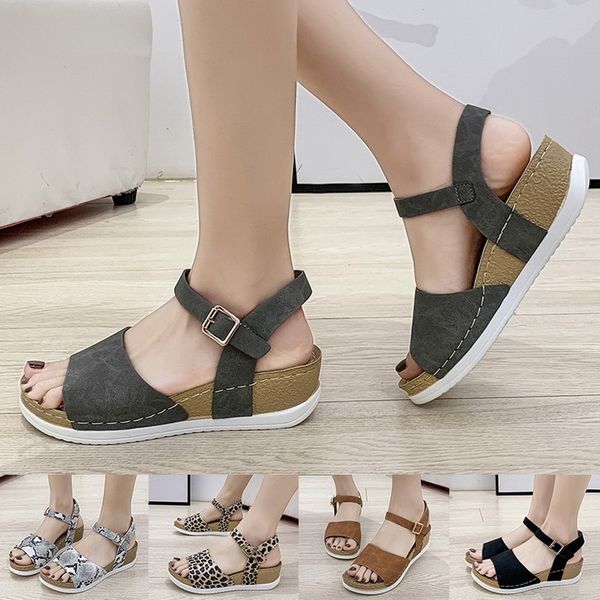 

women platform sandals women peep toe high wedges heel ankle buckles sandalia espadrilles female sandals shoes, Black