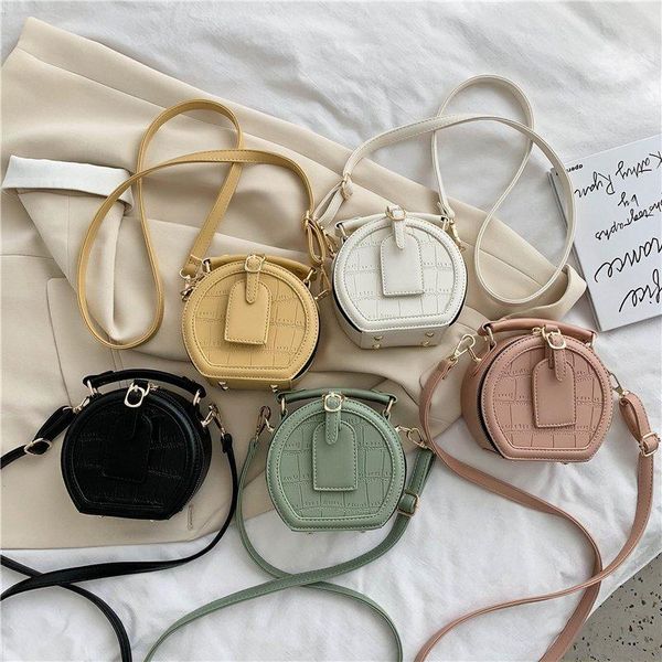

shoulder bags round stone pattern solid color simple pu leather crossbody for women 2021 summer travel mini handbags