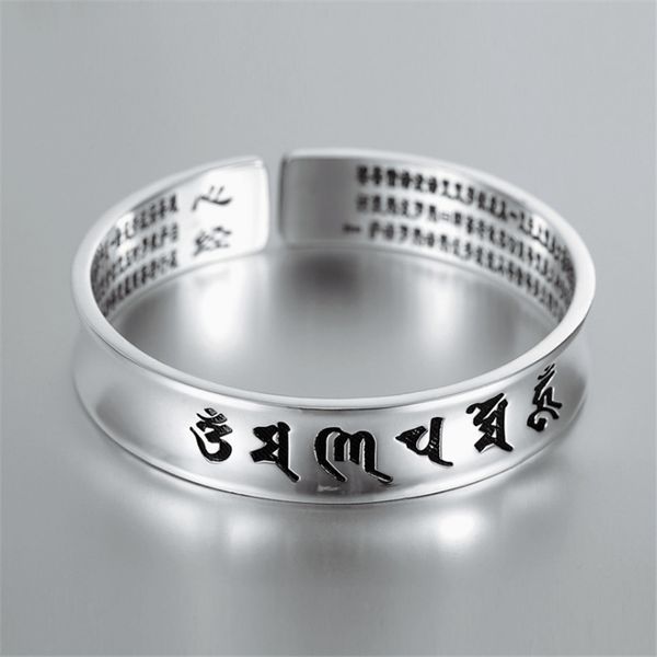 

buddhism sutra mantra inscription jewelry metal bracelet letters retro arm designer bangles for women luxury famous, Black