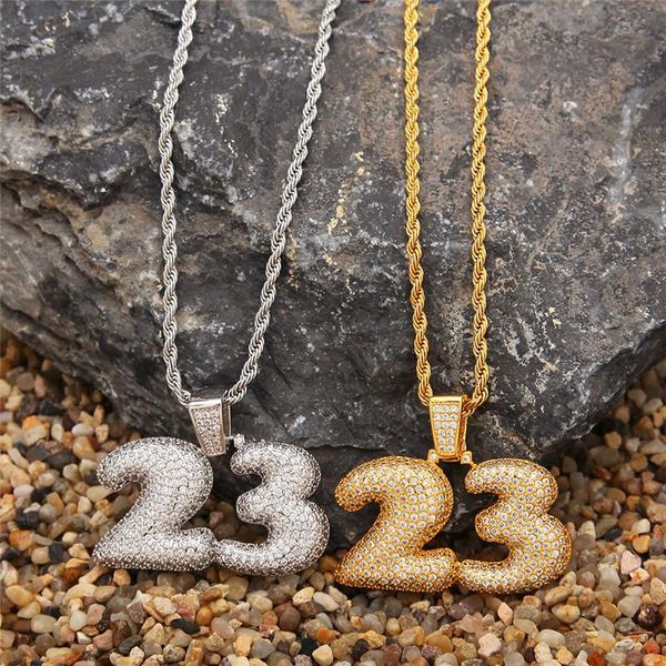 

numerals pendant necklace men women 2 colors hip hop jewelry cubic zircon necklaces with gold chain, Silver