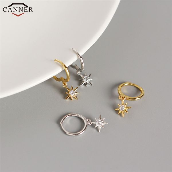 

canner gold color small hoop earrings for women girls 925 silver mini circle earrings 2020 jewelry zircon star earings h50, Golden;silver