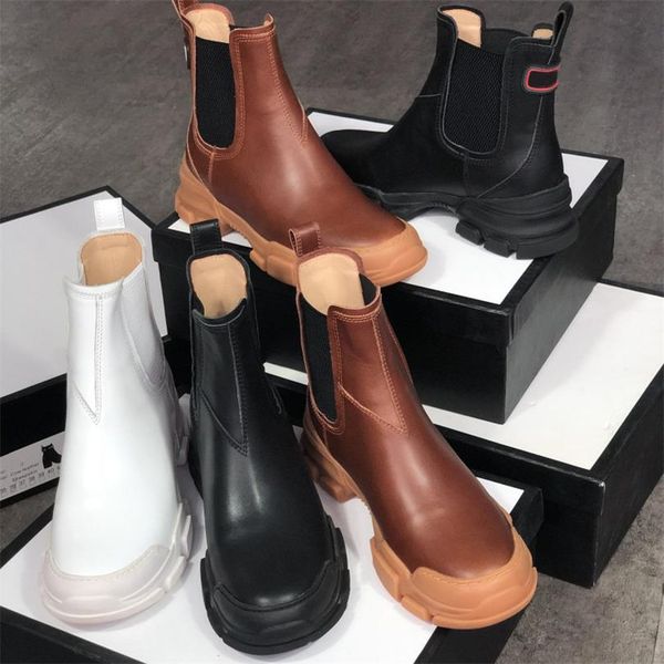 

men women leather martin boots black white ankle boot fashion chunky rubber 100% real leather shoes lug sole winter booties size eu42