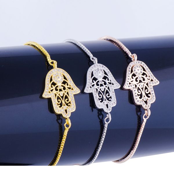 

прекрасный циркон кристалл фатимы рука хамса подвески браслеты bijoux медь micro pave cz square chain дружба браслеты diy подарки, Golden;silver