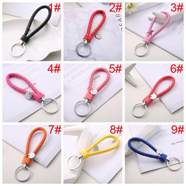 

40 colors leather woven metal keychain braided rope key chain handbag pendant key chain holder car metal key rings men women vt1545 t03