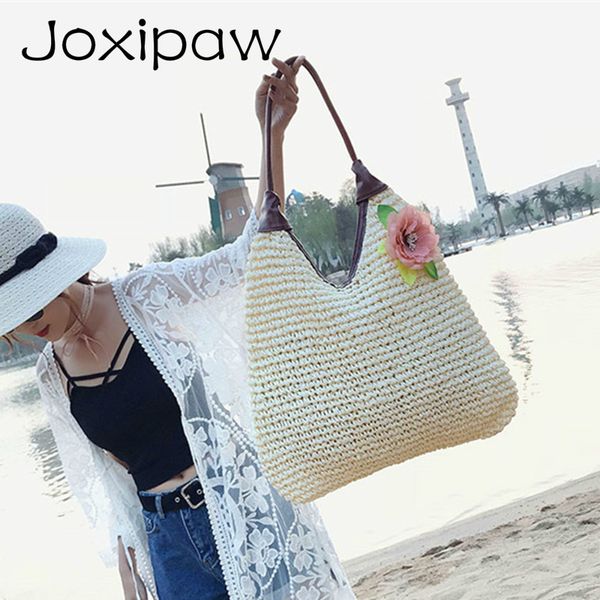 

bohemian straw women hobos bag flower knitting large female shoulder bags casual summer rural vacation beach bag lady handbags