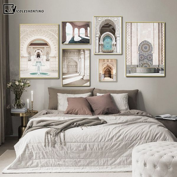 

hassan ii mosque canvas painting morocco architecture poster travel landscape print islamic wall art picture home decoration