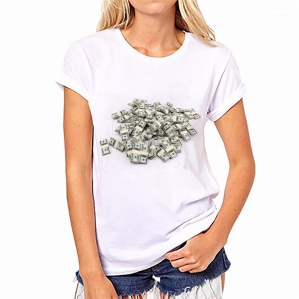 

ladies designer tshirts slim multi dollar pattern printed short sleeve casual plus size womens clothes summer, White