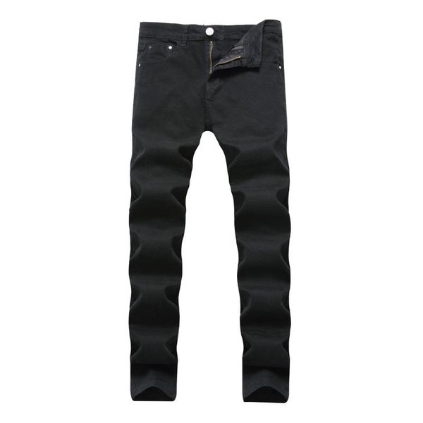 

fashion men's elastic straight casual long pants slim street wear autumn winter pure cotton white jeans classic mens trousers, Blue