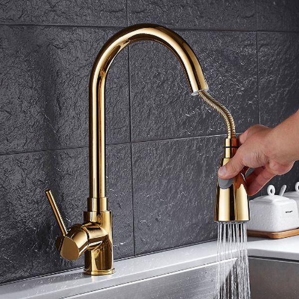 

newly arrived pull out kitchen faucet gold_chrome_