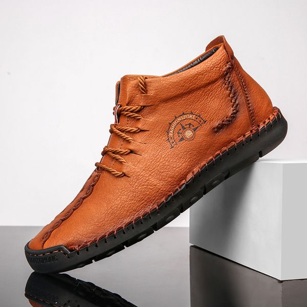 

extra plus size 38-50 men boots classical sneakers medium cut ankle boot male leather handmade shoes lace-up homme autumn winter, Black