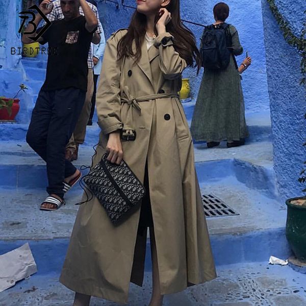 

women's trench coats women casual outwear 2021 autumn winter full sleeve sashes double-breasted ins korean style coat c06508k, Tan;black