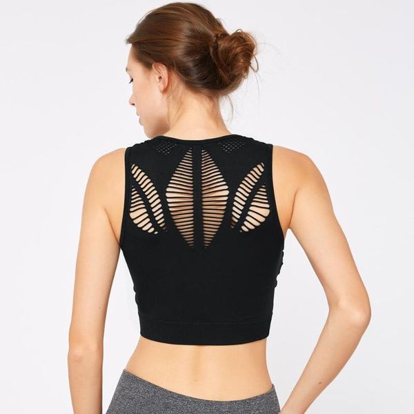 

women seamless sports bra back hollow yoga bra fitness cropped padded workout gym push up running tank yoga vest, White;black