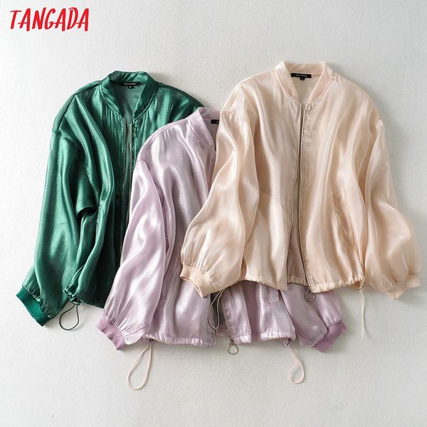 

tangada women see through solid jacket coat zipper ladies long sleeve loose oversize coat ja41, Black;brown