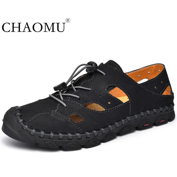 

new summer leather sandals men's trend dual-use sandals sports leisure baotou beach shoes, Black
