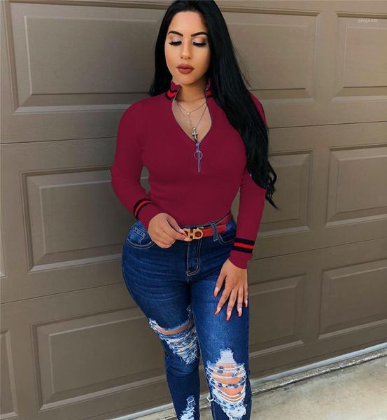 

striped printed tshirt spring casual women long sleeve clothes female zip neck fashion designer, White