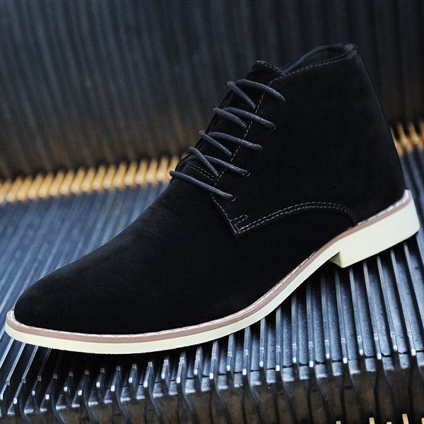

2020 fashion casual men shoes winter s boots comfortable lace-up suede pointed toe ankle zapatillas hombre hx-114, Black