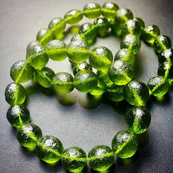 

fashion a++++ 100% natural moldavite 1pc green aerolites czech crystal stone 8mm bead meteorite bracelet energy, Golden;silver