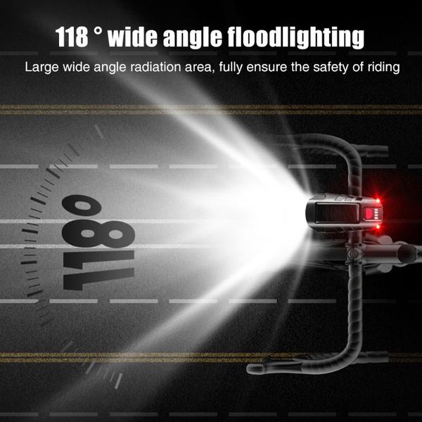 

5 mode usb rechargeable bicycle headlight safety riding led front easy install for cycling solar powered super bright wide angle