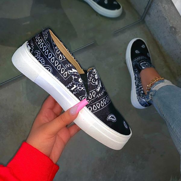 

2020 fashion print loafers women comfort slip-on flats shoes spring summer harajuku woman sneakers ladies shoes dropshipping, Black