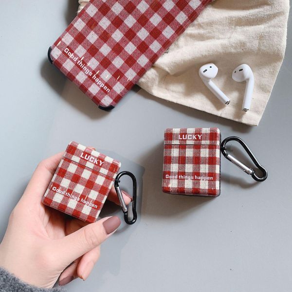 

cgjxsstylish airpods 1 /2case with letter lattice print pattern airpods case earphone shell silicone tpu protective sleeve