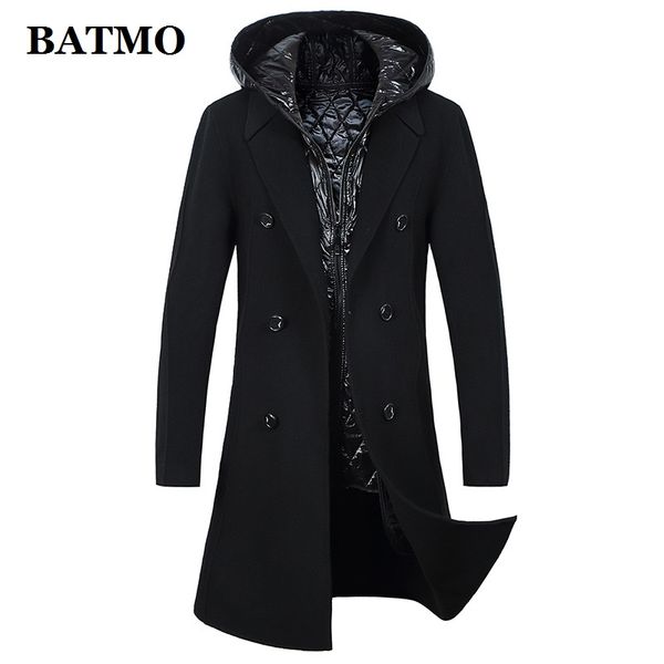 

batmo 2020 new arrival winter 75% wool thicked hooded trench coat men,men's wool jackets ,plus-size m-3xl,nz9827, Black
